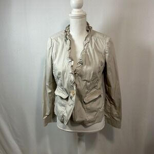 Talbots Petites Ruffle Front Blazer Jacket Beige Cotton Blend Career‎
